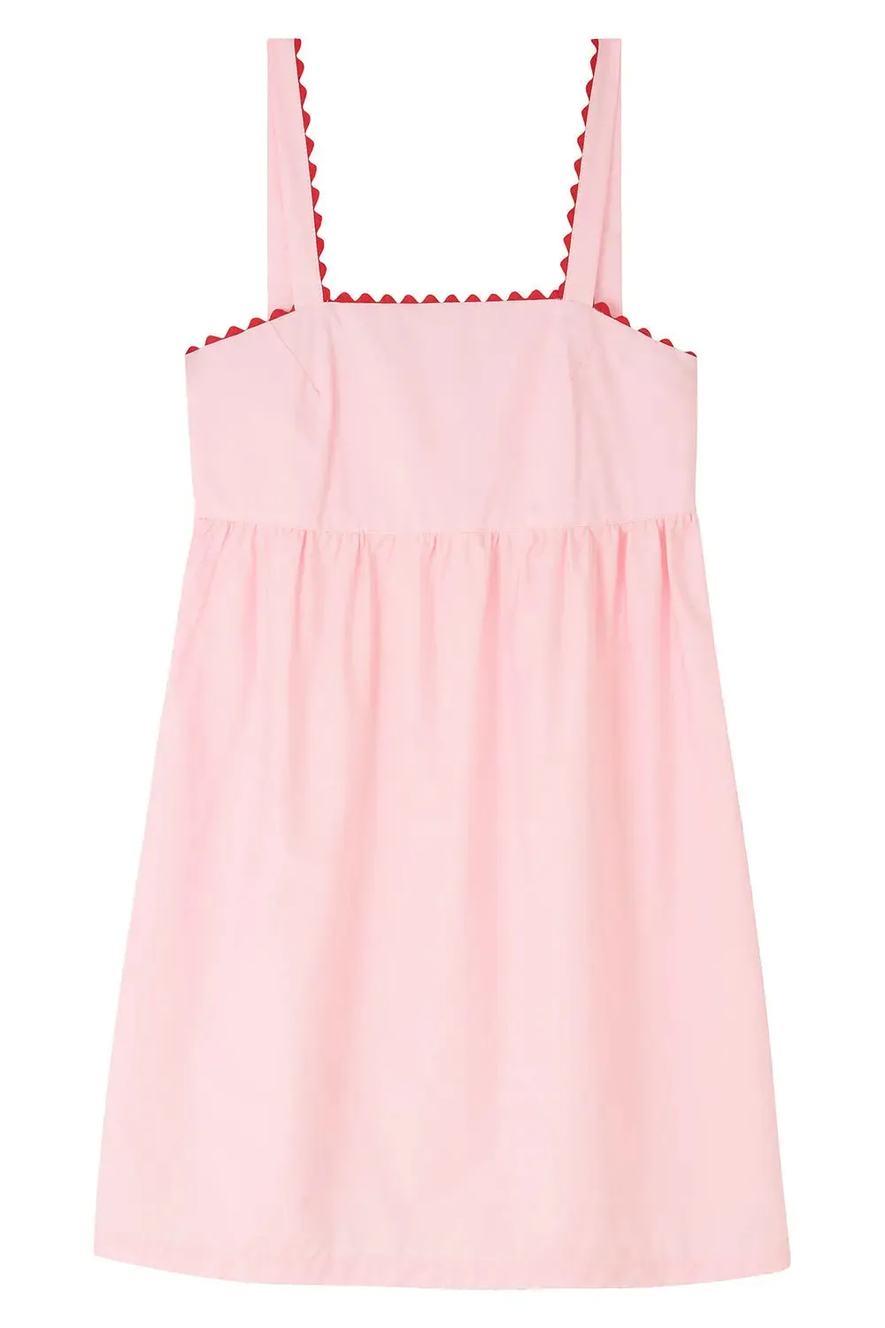 Pale Pink Mini Nightdress With Red Ric Rac - 100% Cotton Poplin