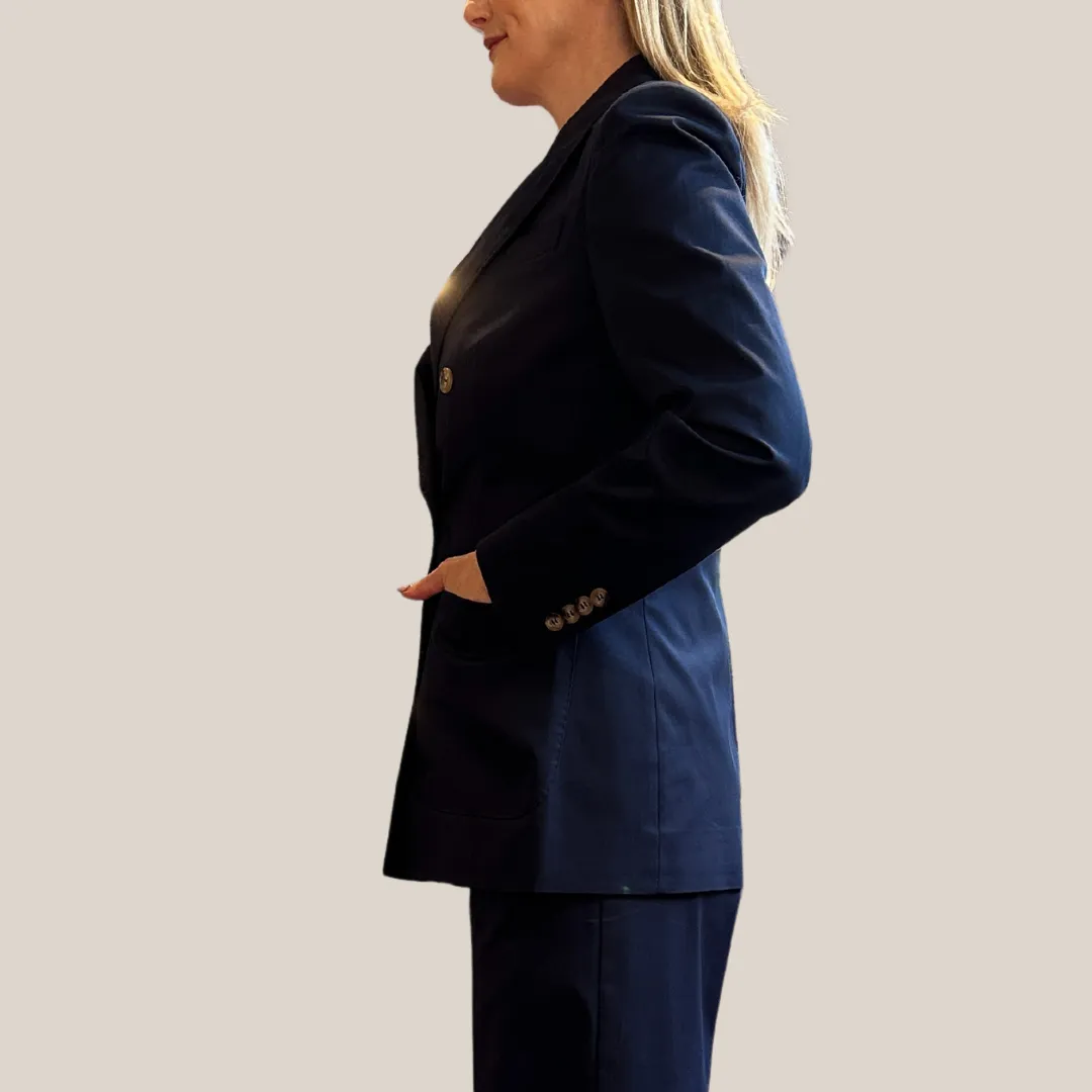 Patch Pocket Double Breasted Blazer - Navy