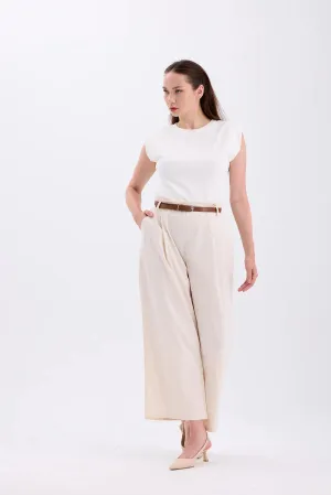 Piece Detailed Belted Jumpsuit Beige