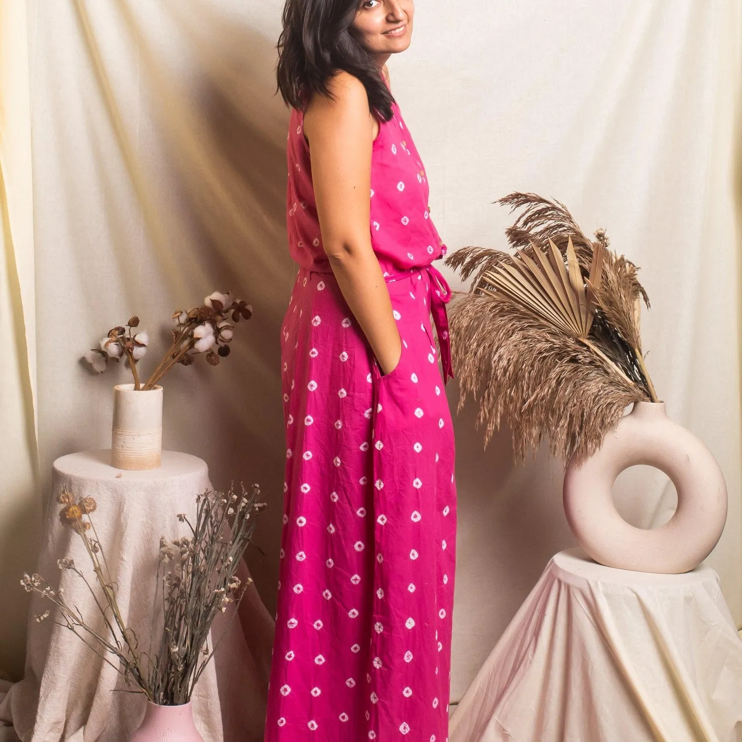 Pink Bandhani Jumpsuit