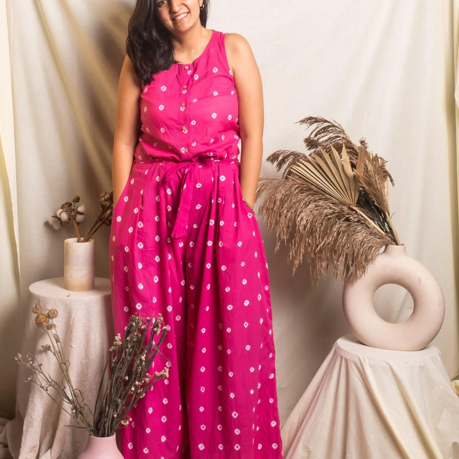 Pink Bandhani Jumpsuit