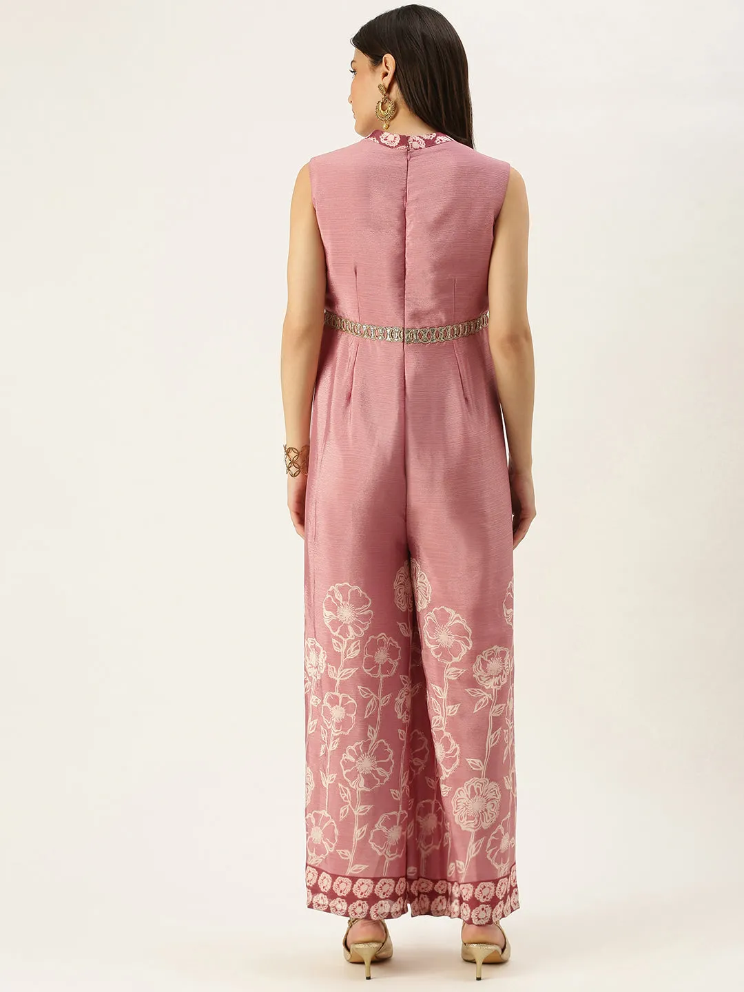 Pink Foil Print Chinon Jumpsuit