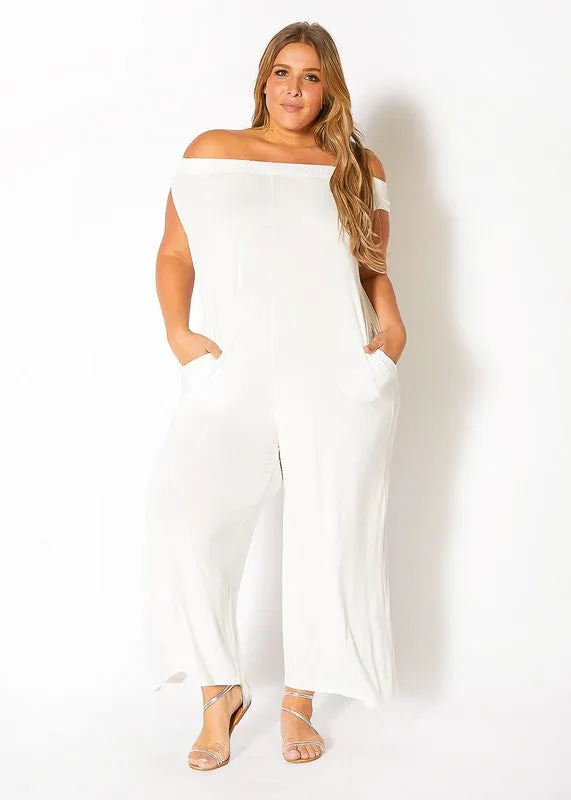 Plus Size Off Shoulder Wide Leg Jumpsuit