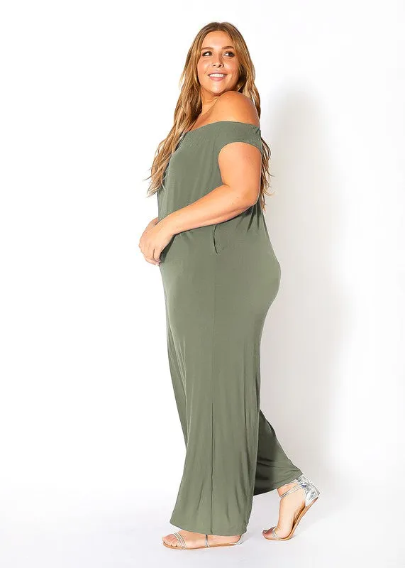 Plus Size Off Shoulder Wide Leg Jumpsuit