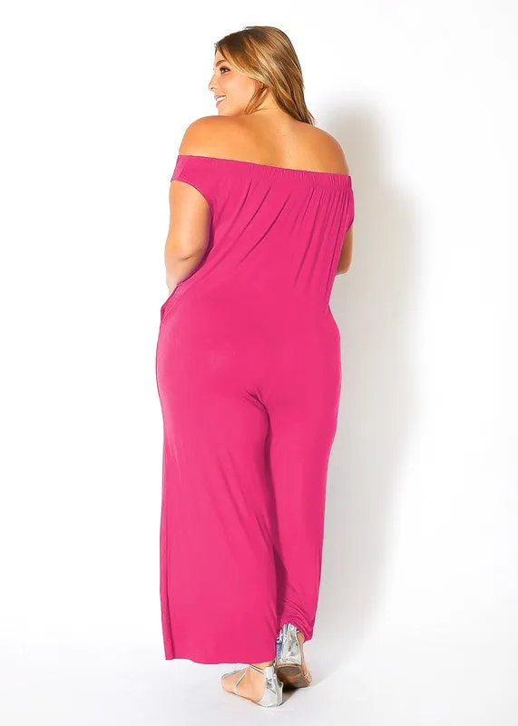 Plus Size Off Shoulder Wide Leg Jumpsuit