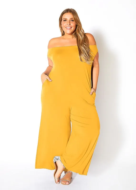 Plus Size Off Shoulder Wide Leg Jumpsuit