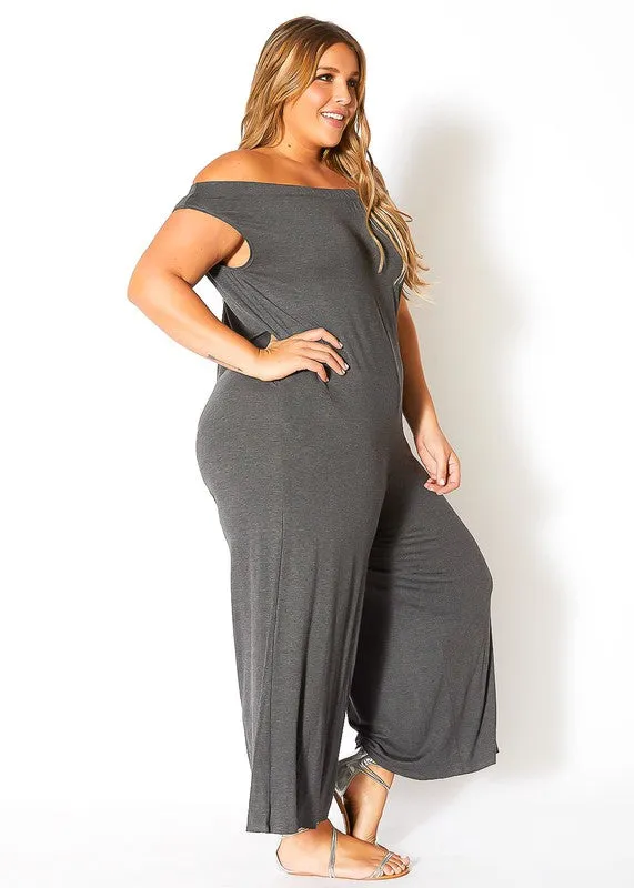 Plus Size Off Shoulder Wide Leg Jumpsuit