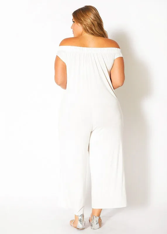 Plus Size Off Shoulder Wide Leg Jumpsuit