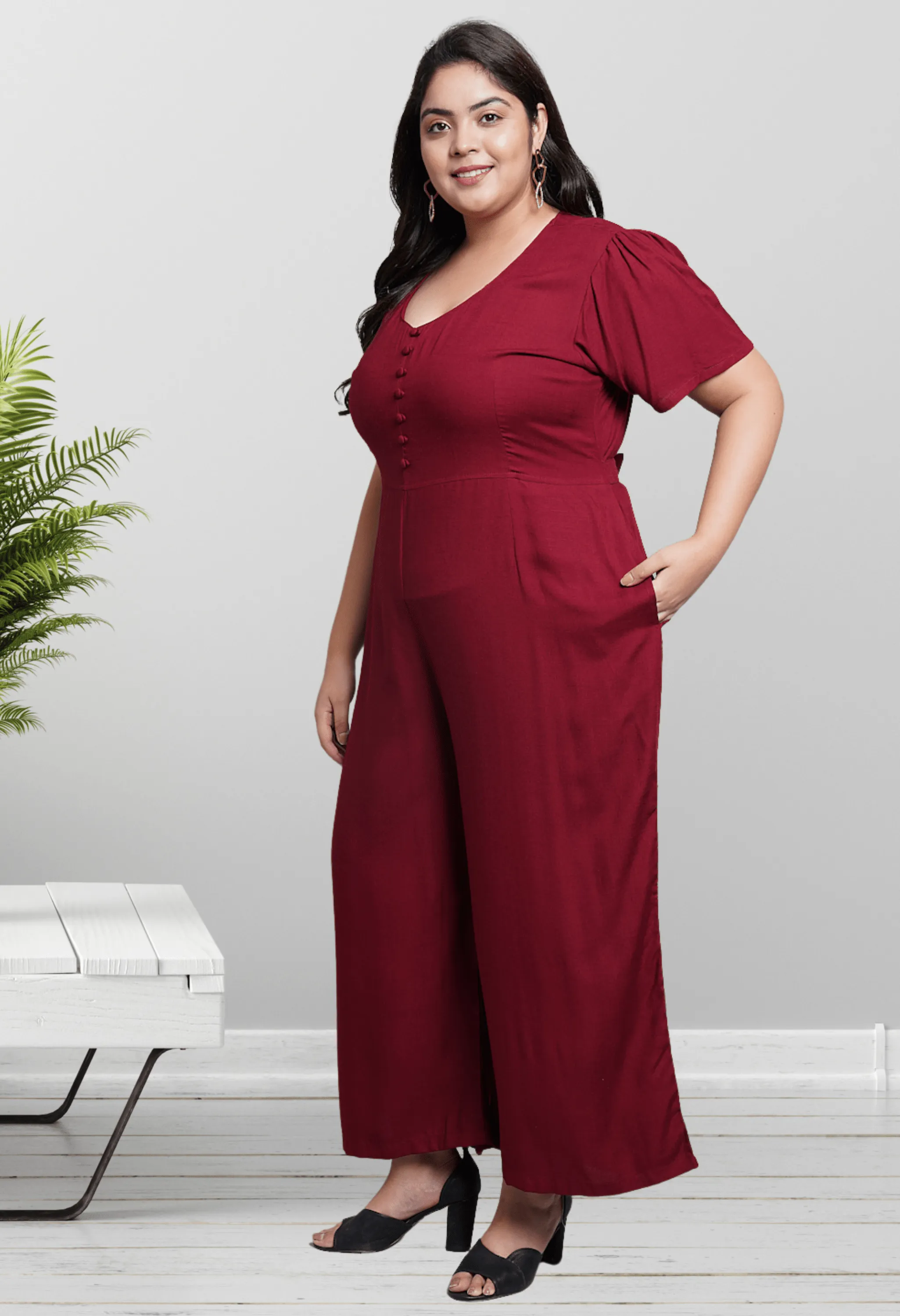 Plus Size Plus Size Solid Maroon Jumpsuit