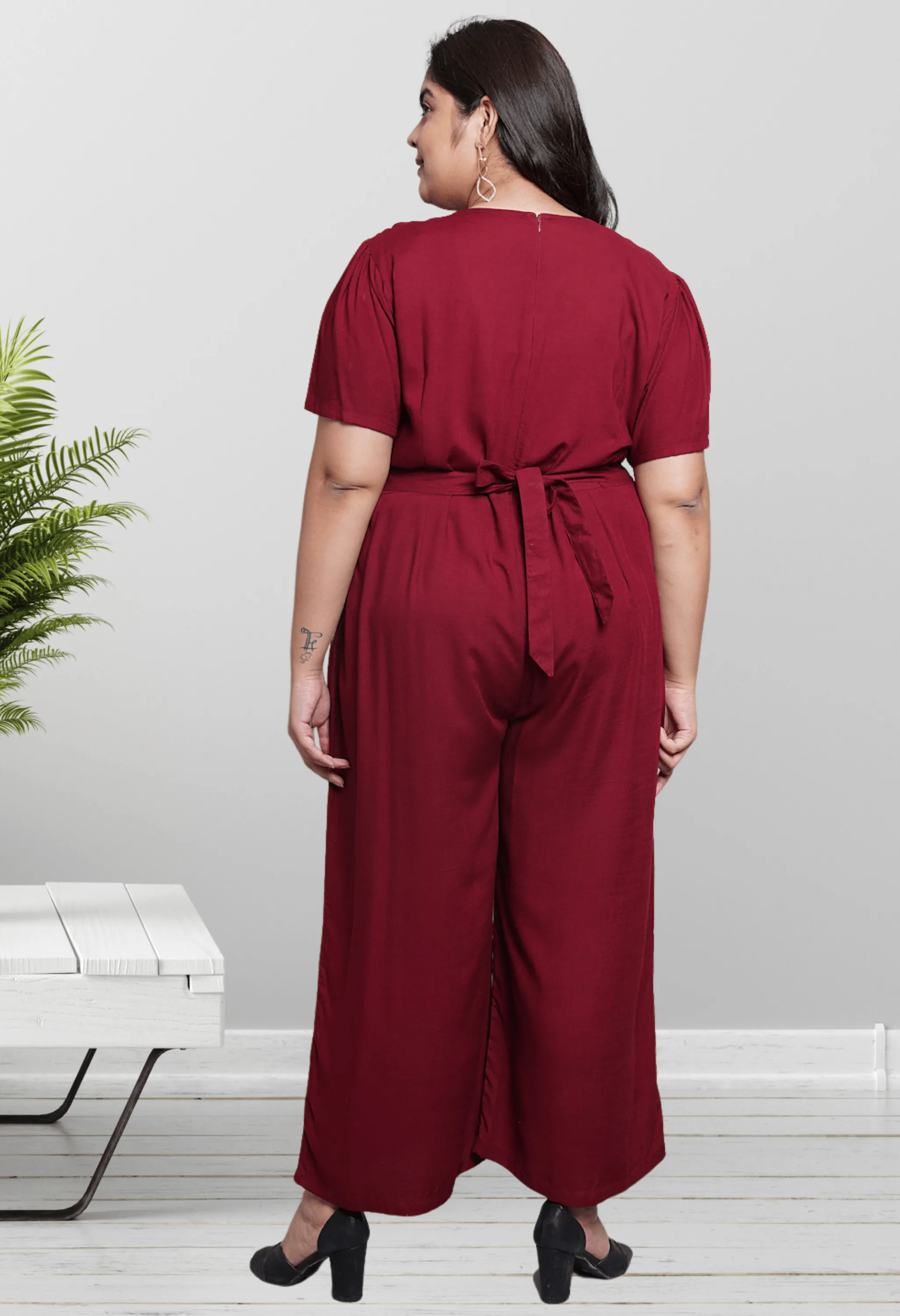 Plus Size Plus Size Solid Maroon Jumpsuit