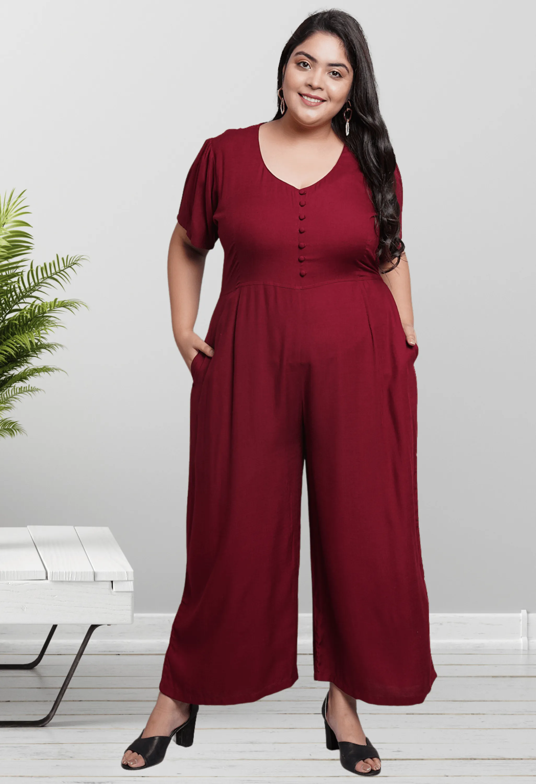 Plus Size Plus Size Solid Maroon Jumpsuit