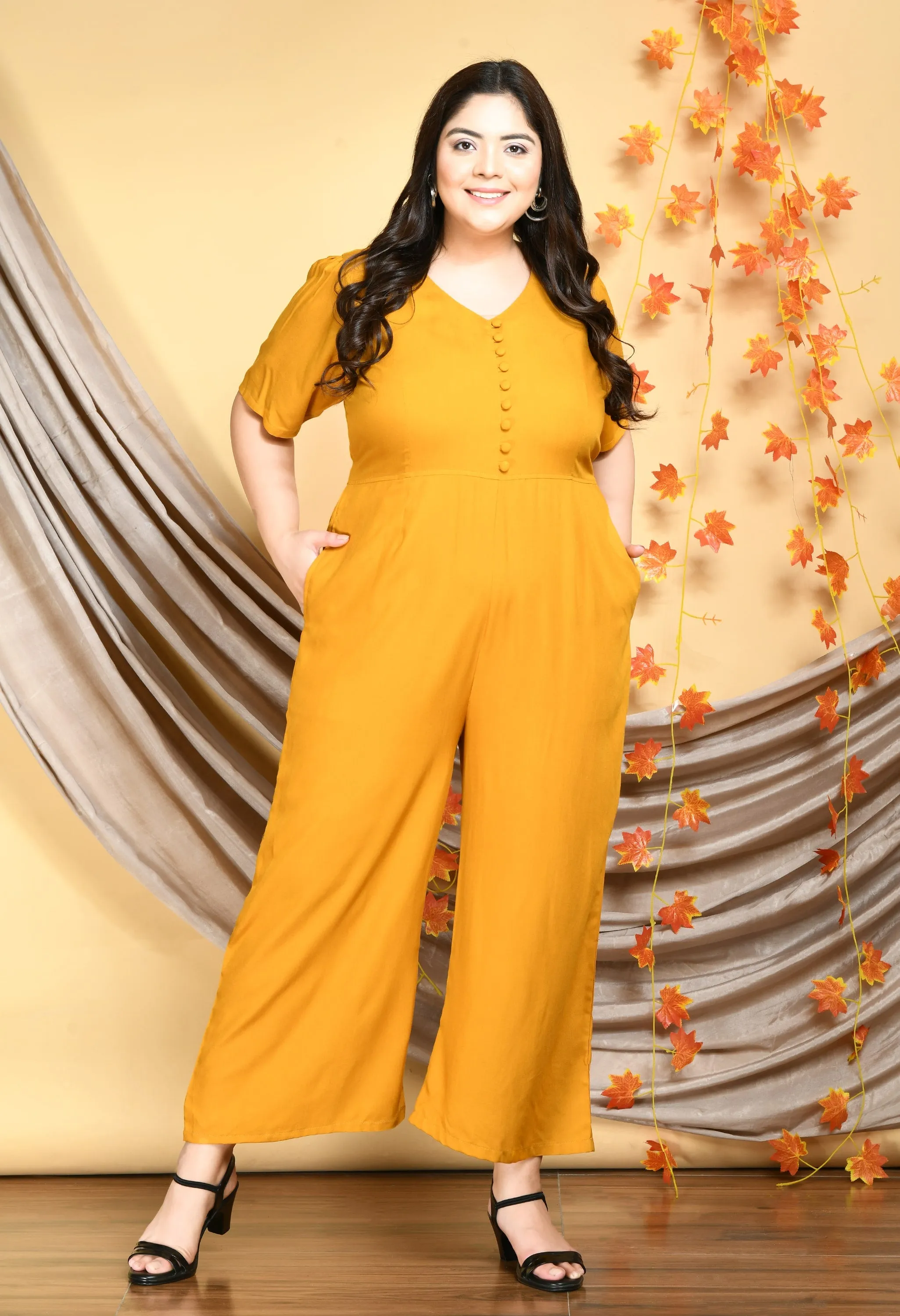 Plus Size Plus Size Solid Mustard Jumpsuit