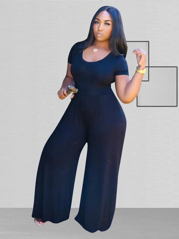 Plus Size Short Sleeve Wide Leg Pant Jumpsuit