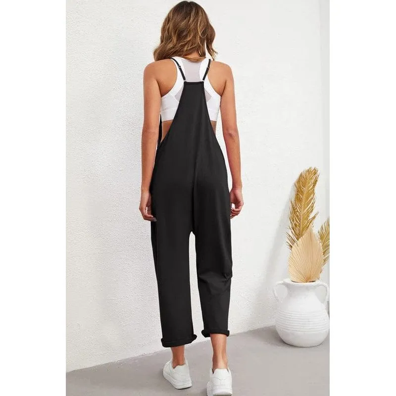 Pocketed Spaghetti Strap Straight Leg Jumpsuit