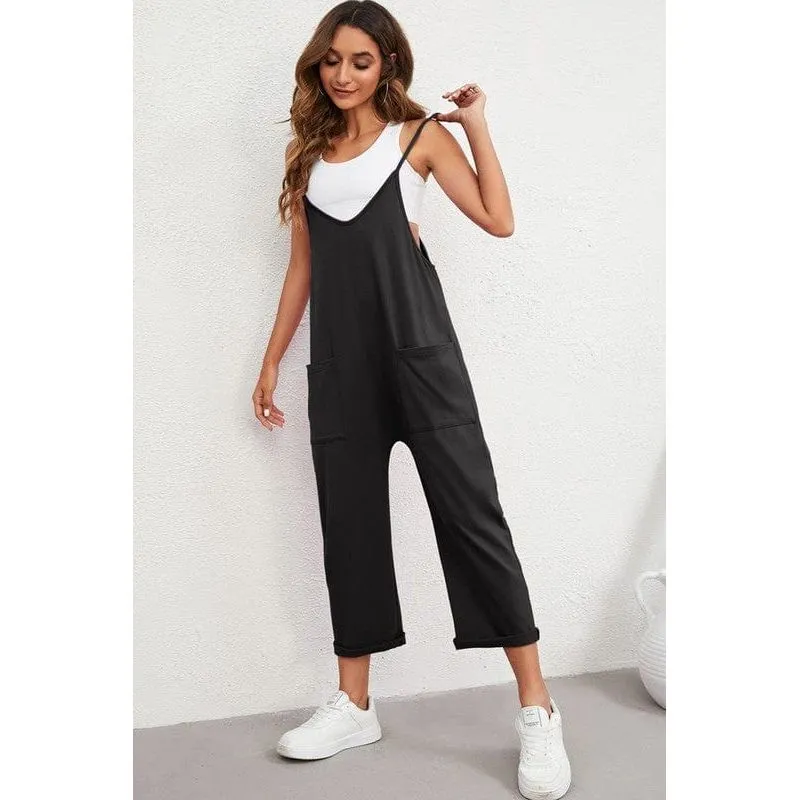 Pocketed Spaghetti Strap Straight Leg Jumpsuit