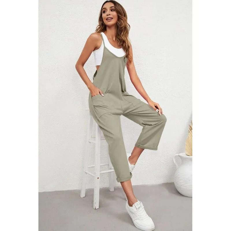 Pocketed Spaghetti Strap Straight Leg Jumpsuit