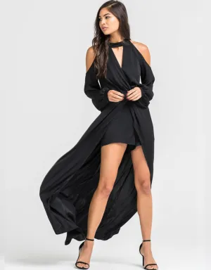 Portia Open Hi-Low Jumpsuit in Black