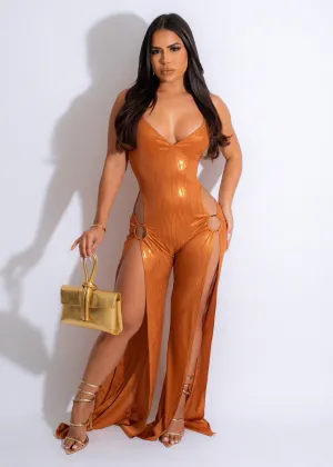 Pretty Girls Metallic Jumpsuit Orange