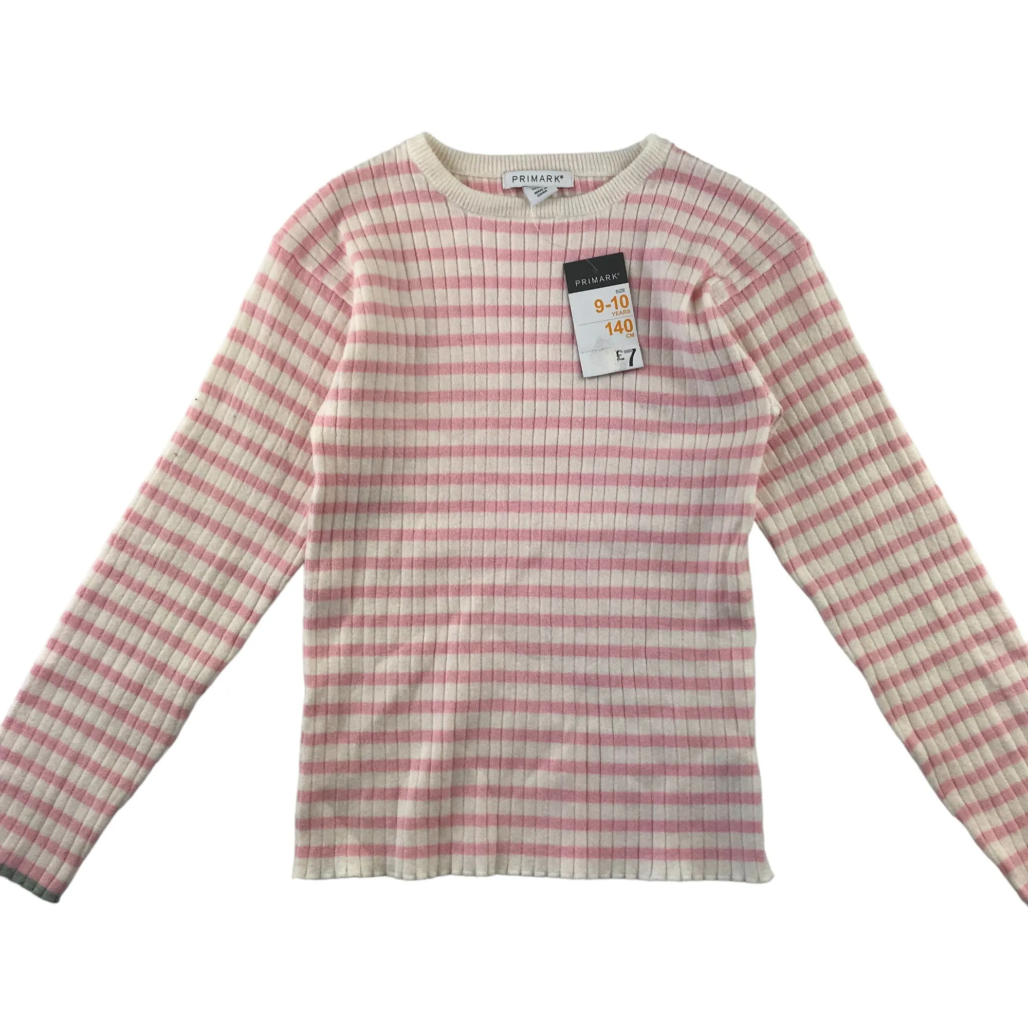 Primark t-shirt 9-10 years pink and white stripy long sleeve knit