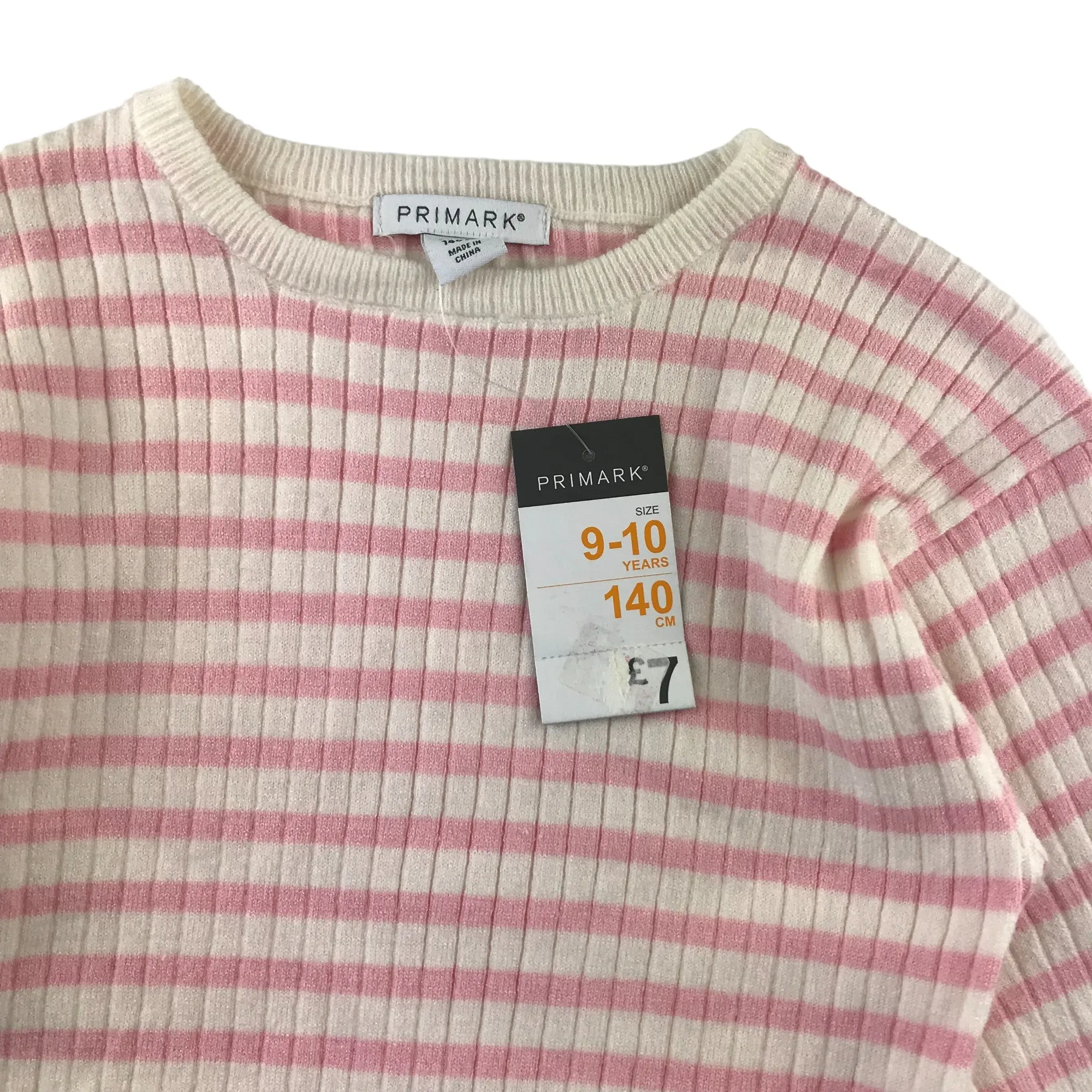 Primark t-shirt 9-10 years pink and white stripy long sleeve knit