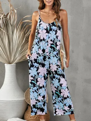 Printed Spaghetti Strap Jumpsuit with Pockets