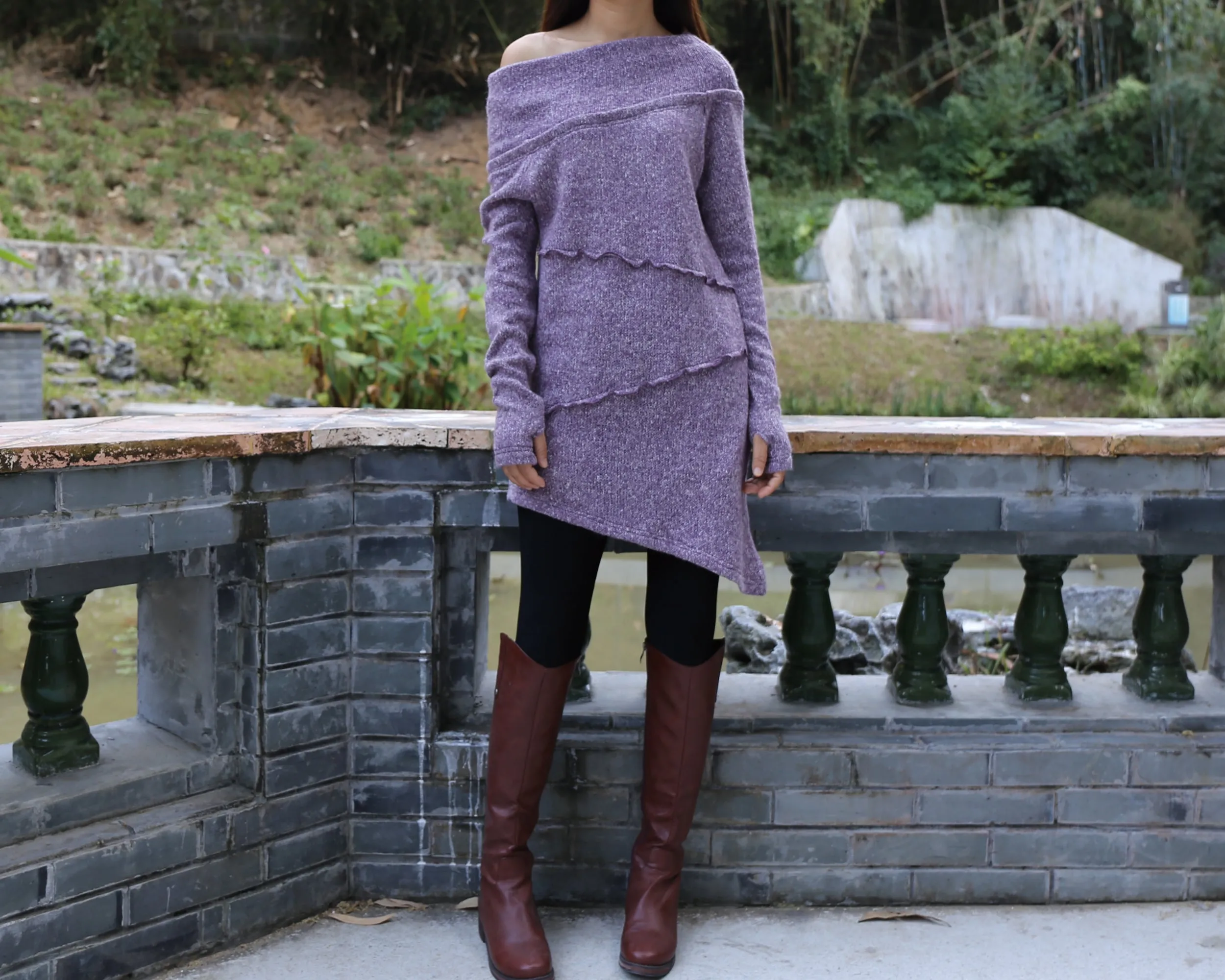 Pullover sweater, off shoulder sweaters, Cowl neck sweater, tunic dress, oversized sweaters with thumb holes, long sweaters (Y1112)