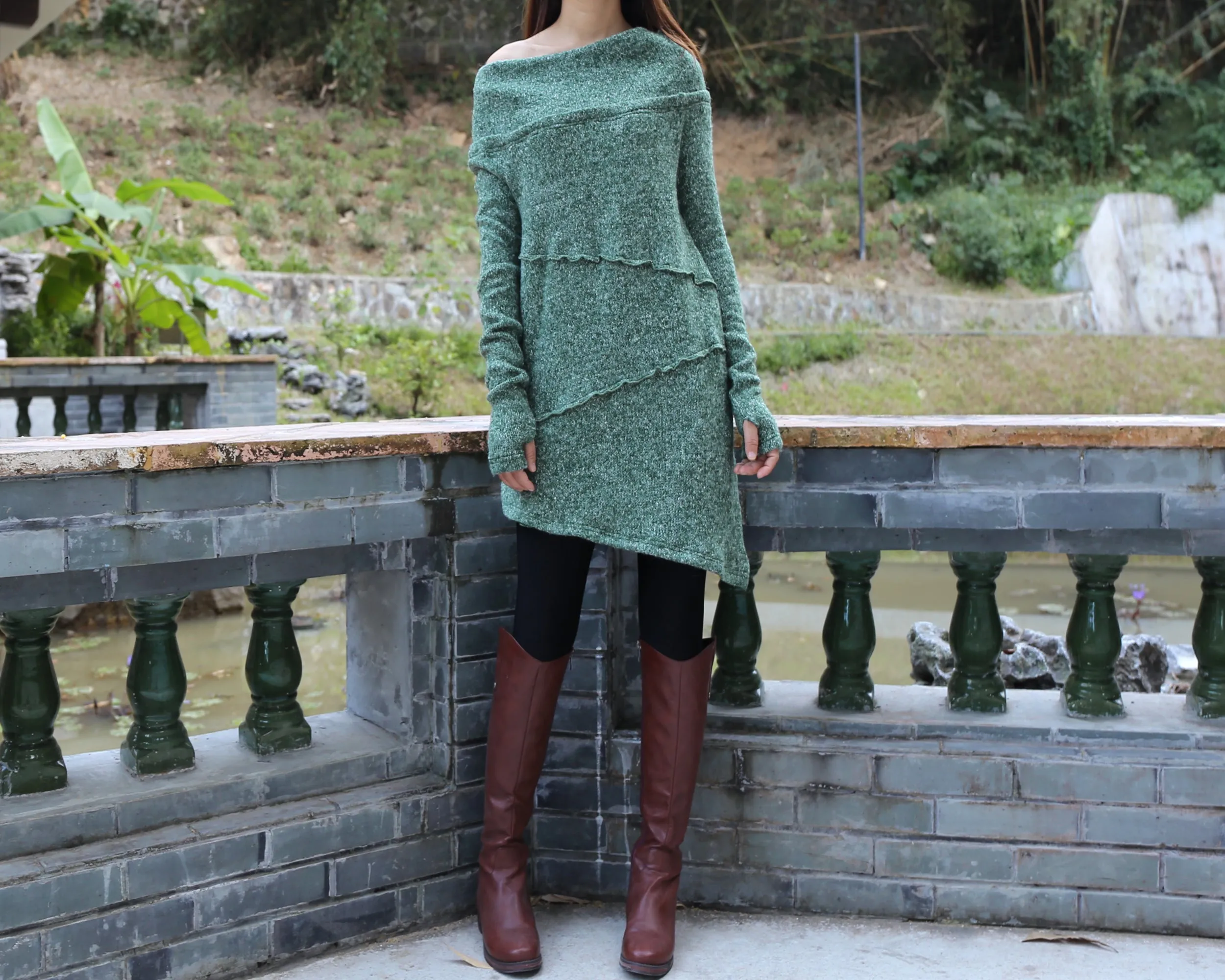 Pullover sweater, off shoulder sweaters, Cowl neck sweater, tunic dress, oversized sweaters with thumb holes, long sweaters (Y1112)