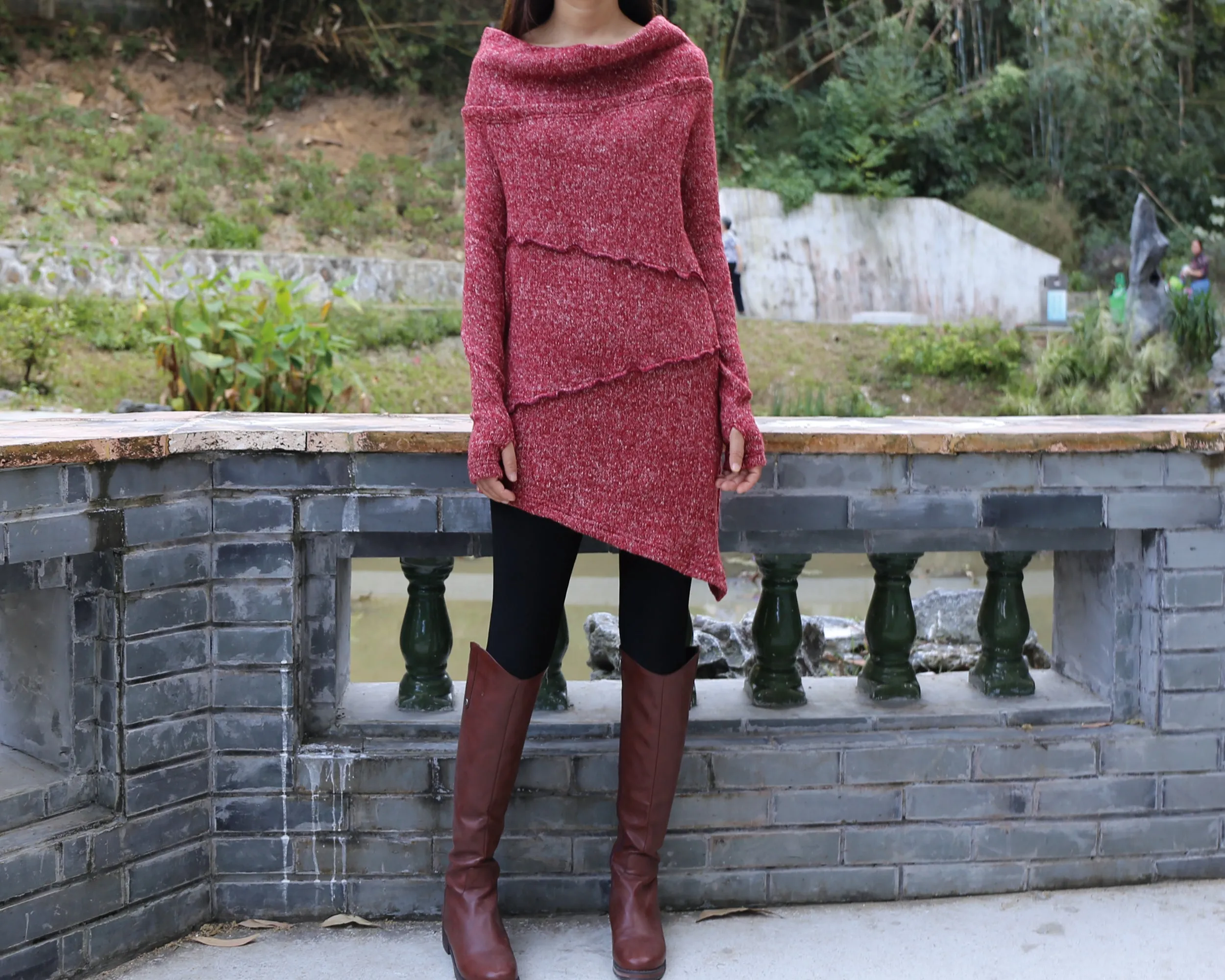 Pullover sweater, off shoulder sweaters, Cowl neck sweater, tunic dress, oversized sweaters with thumb holes, long sweaters (Y1112)