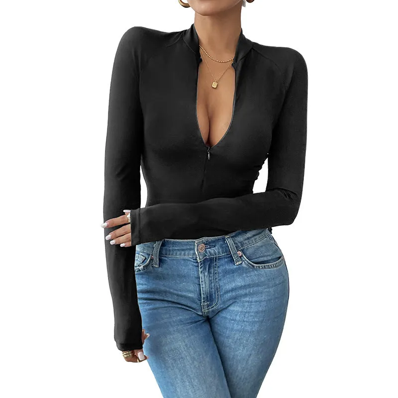 Pure Color Trendy Slim Fit Sexy Jumpsuit Pull Beam Simple High-End Long Sleeve Women's Jumpsuit