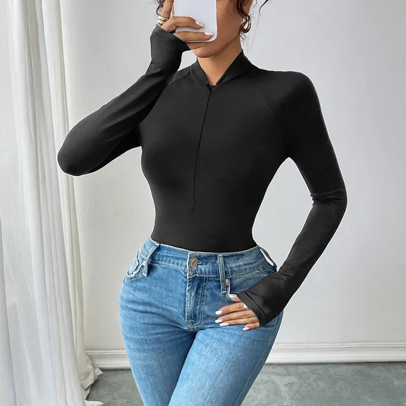 Pure Color Trendy Slim Fit Sexy Jumpsuit Pull Beam Simple High-End Long Sleeve Women's Jumpsuit