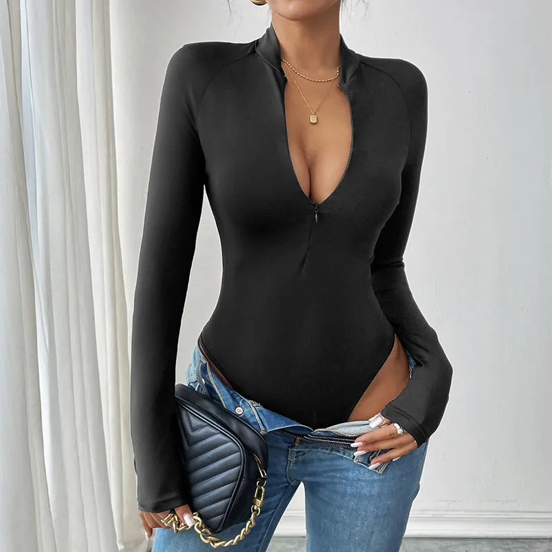 Pure Color Trendy Slim Fit Sexy Jumpsuit Pull Beam Simple High-End Long Sleeve Women's Jumpsuit