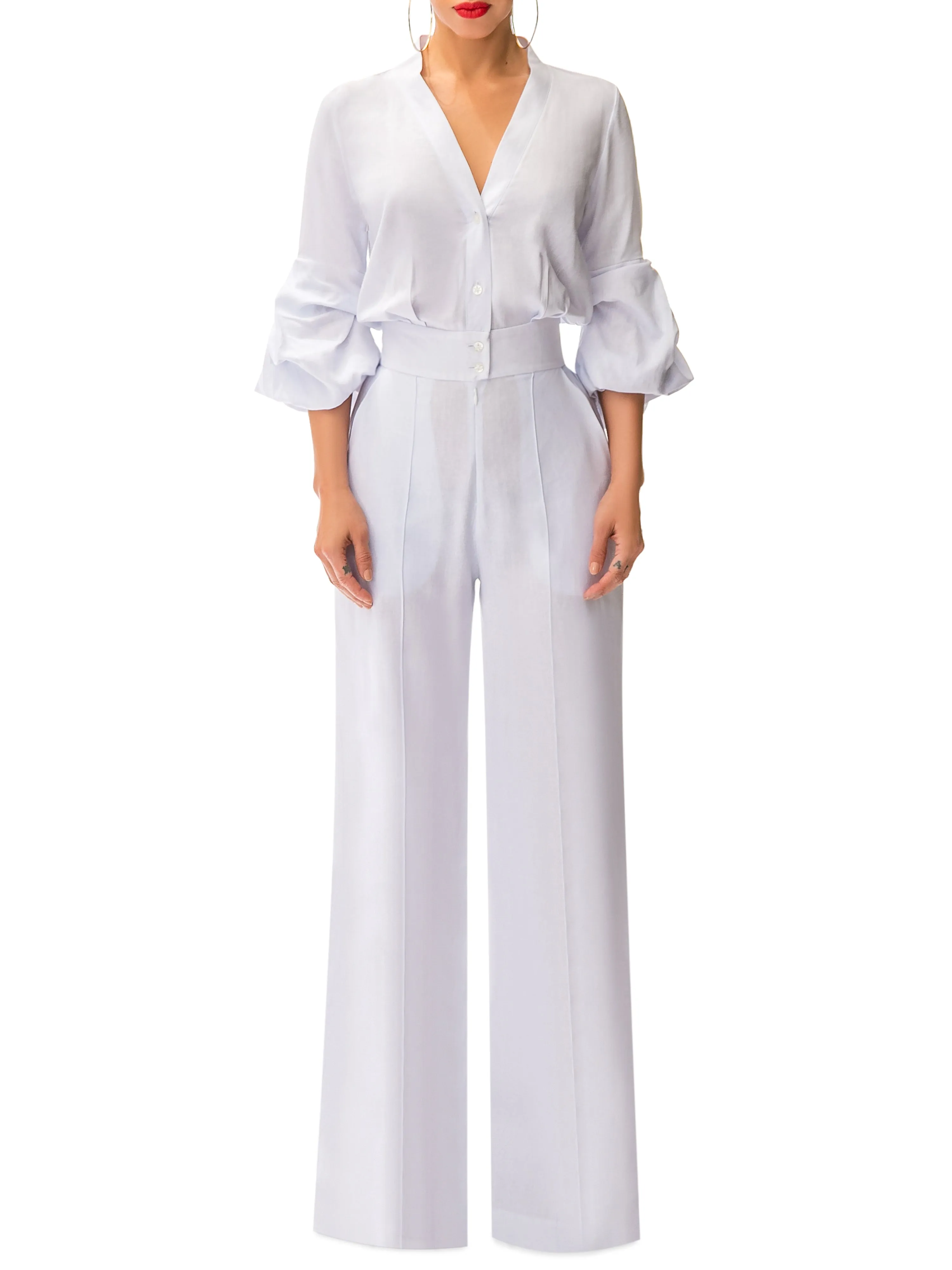 "Catalina" White Button-Down Jumpsuit