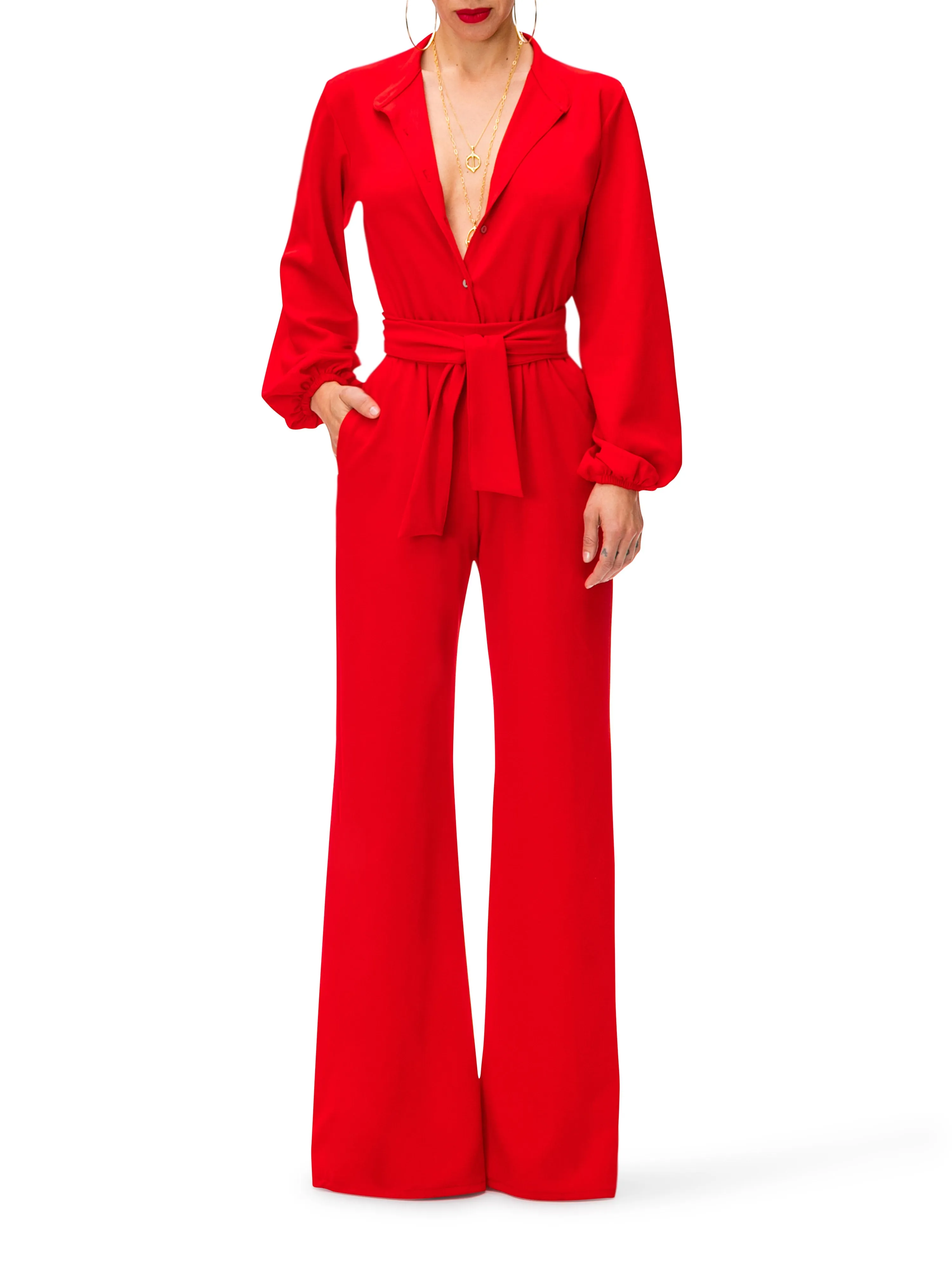 "Dahlia" Bell Sleeve Wide Leg Jumpsuit