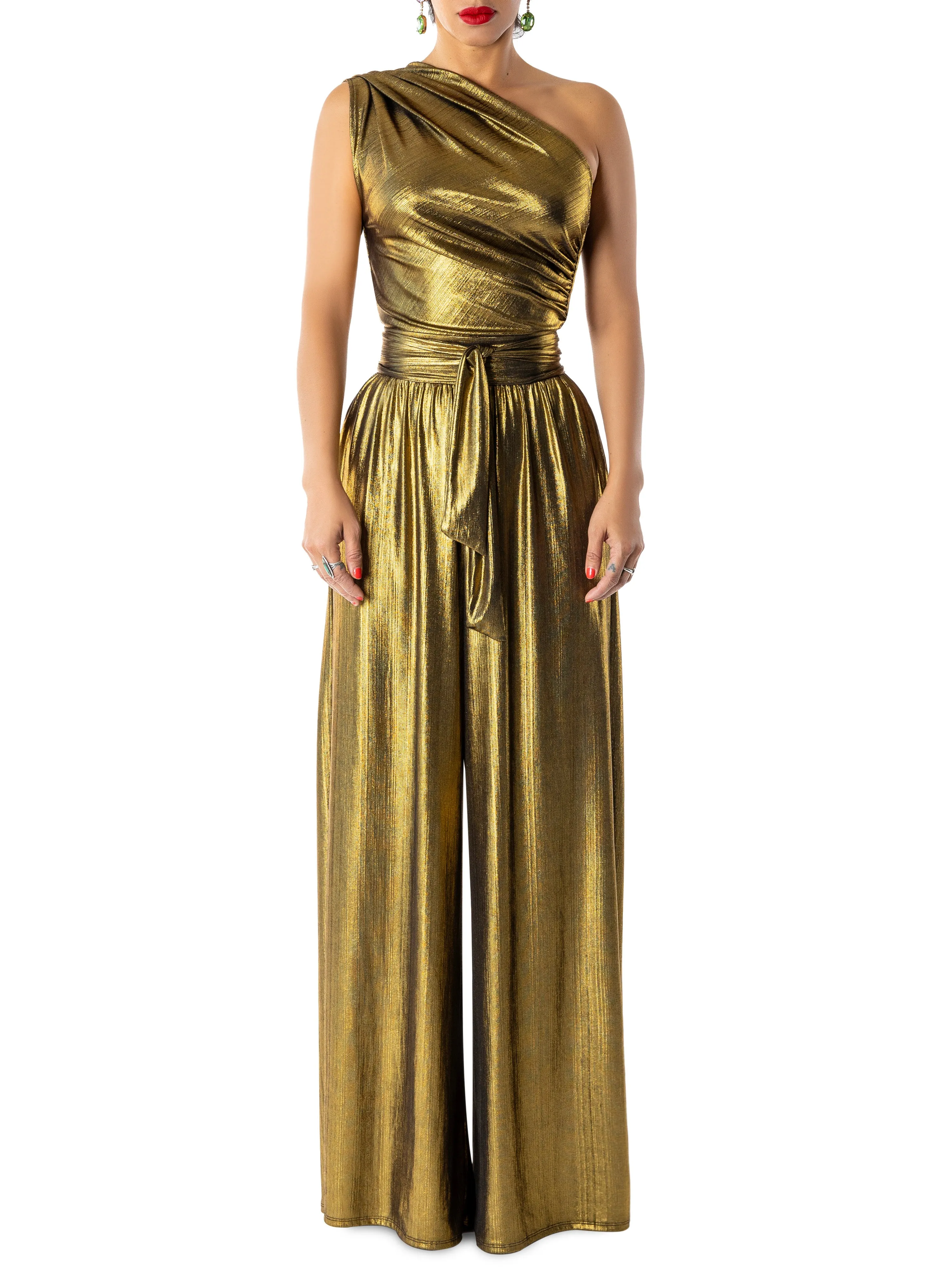 "Ginger" Gold One-Shoulder Jumpsuit