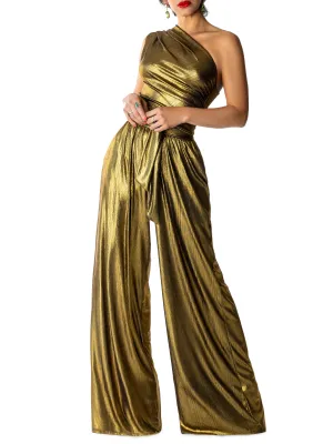 "Ginger" Gold One-Shoulder Jumpsuit