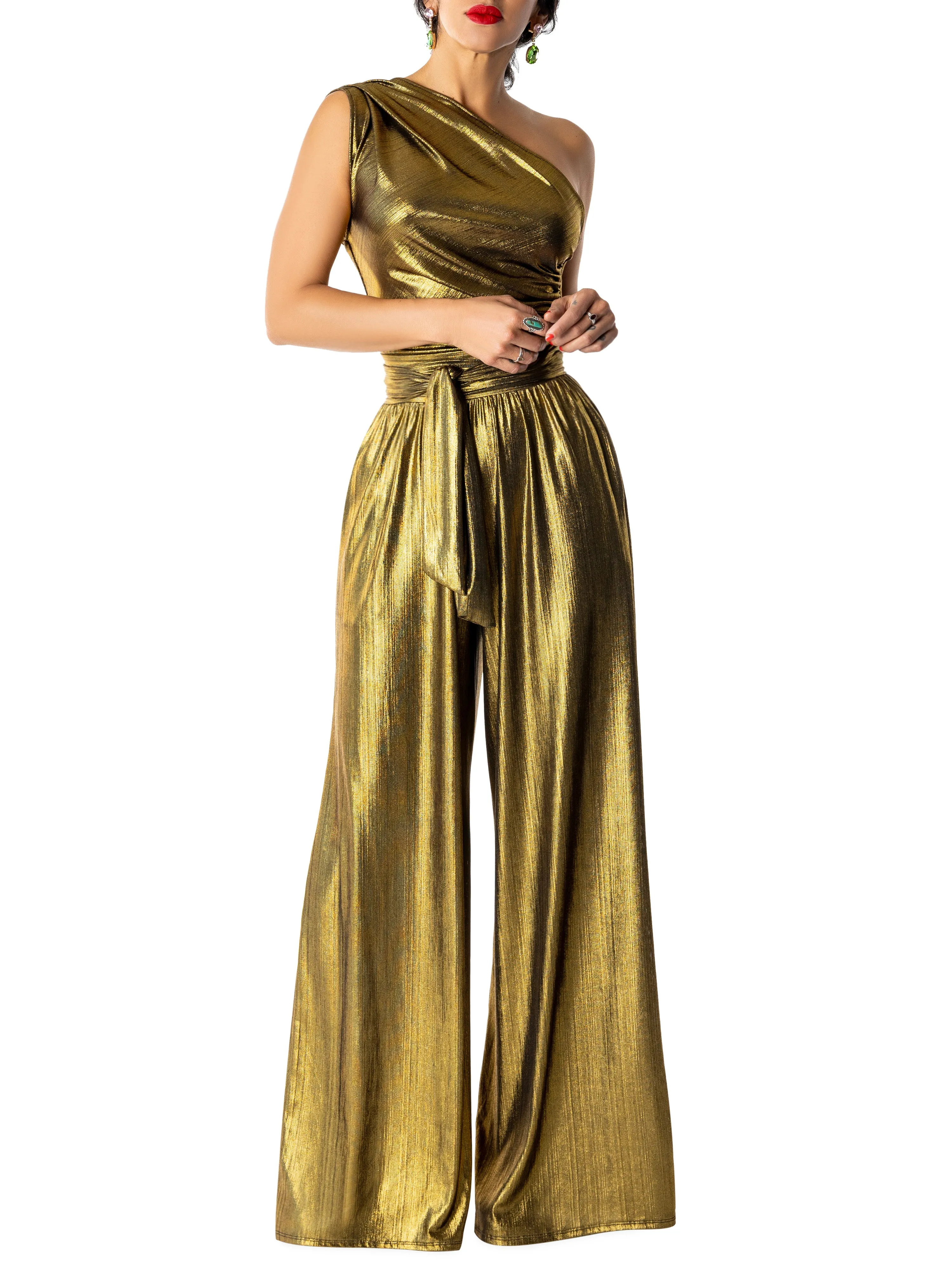 "Ginger" Gold One-Shoulder Jumpsuit