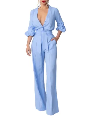 "Lagoon" Lt. Blue Button-Down Jumpsuit