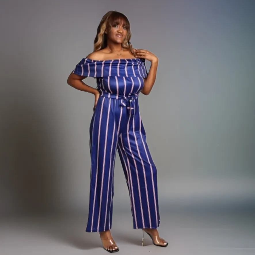 "Match in Style: WOMEN Royal Blue & Striped Jumpsuit"