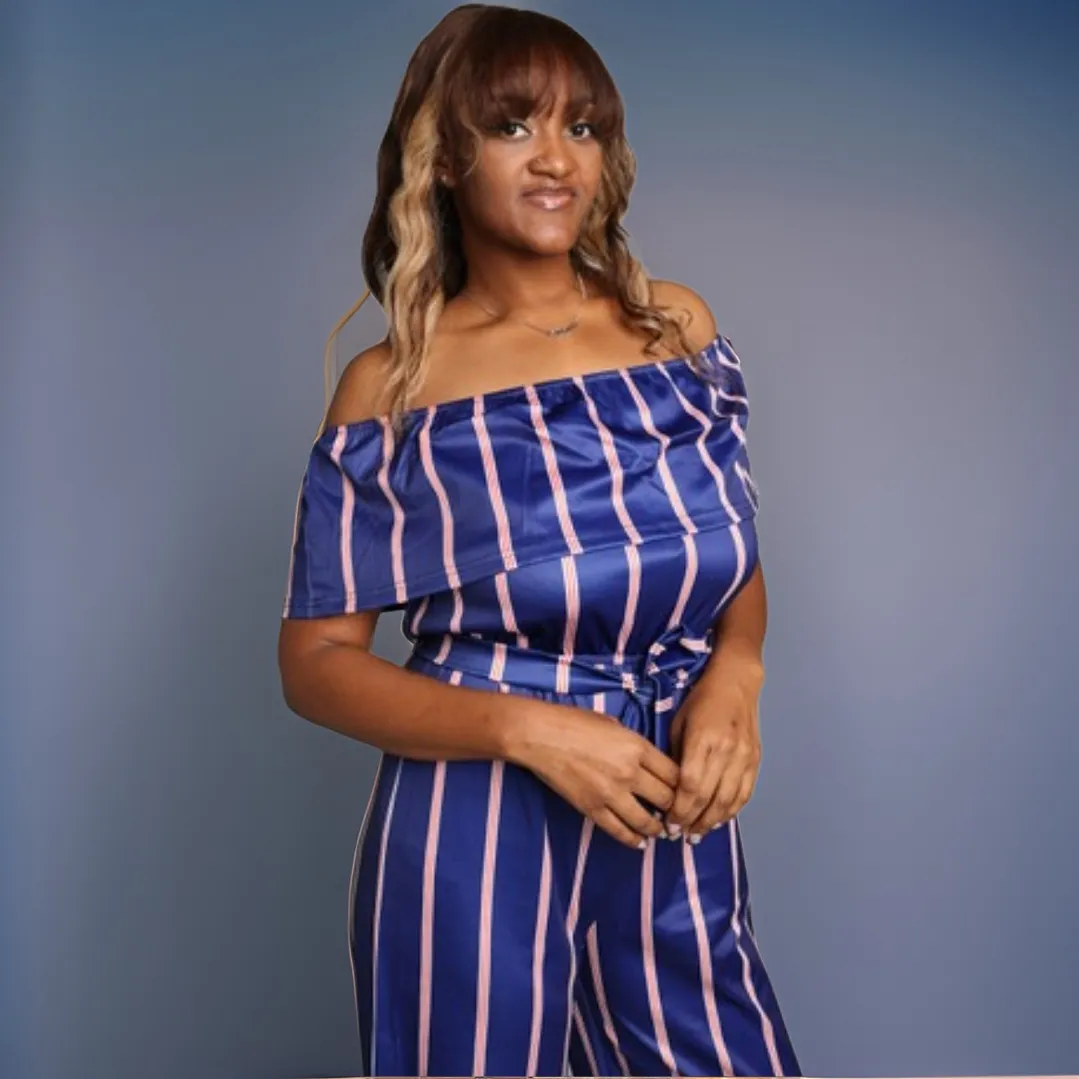 "Match in Style: WOMEN Royal Blue & Striped Jumpsuit"