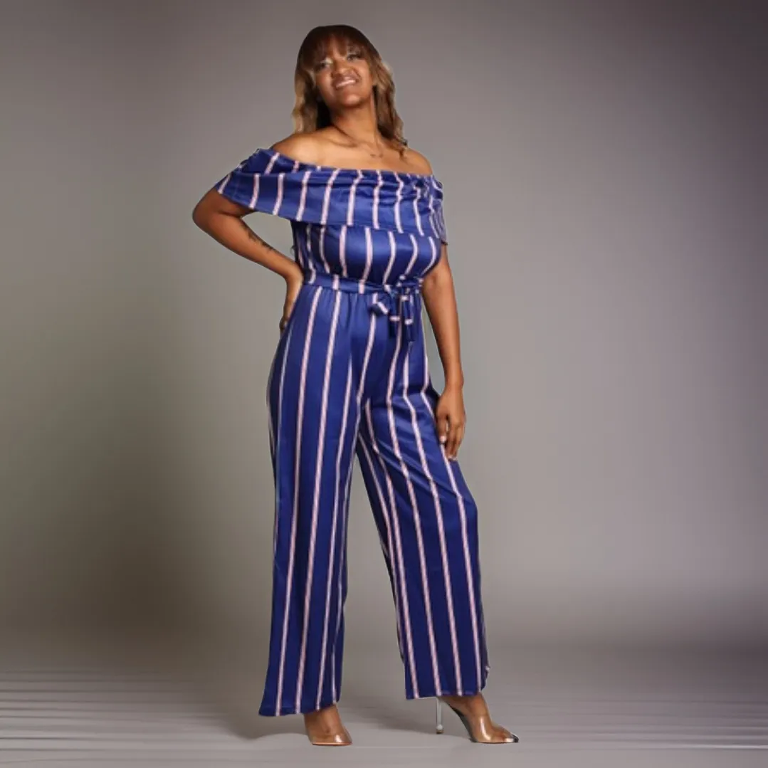 "Match in Style: WOMEN Royal Blue & Striped Jumpsuit"