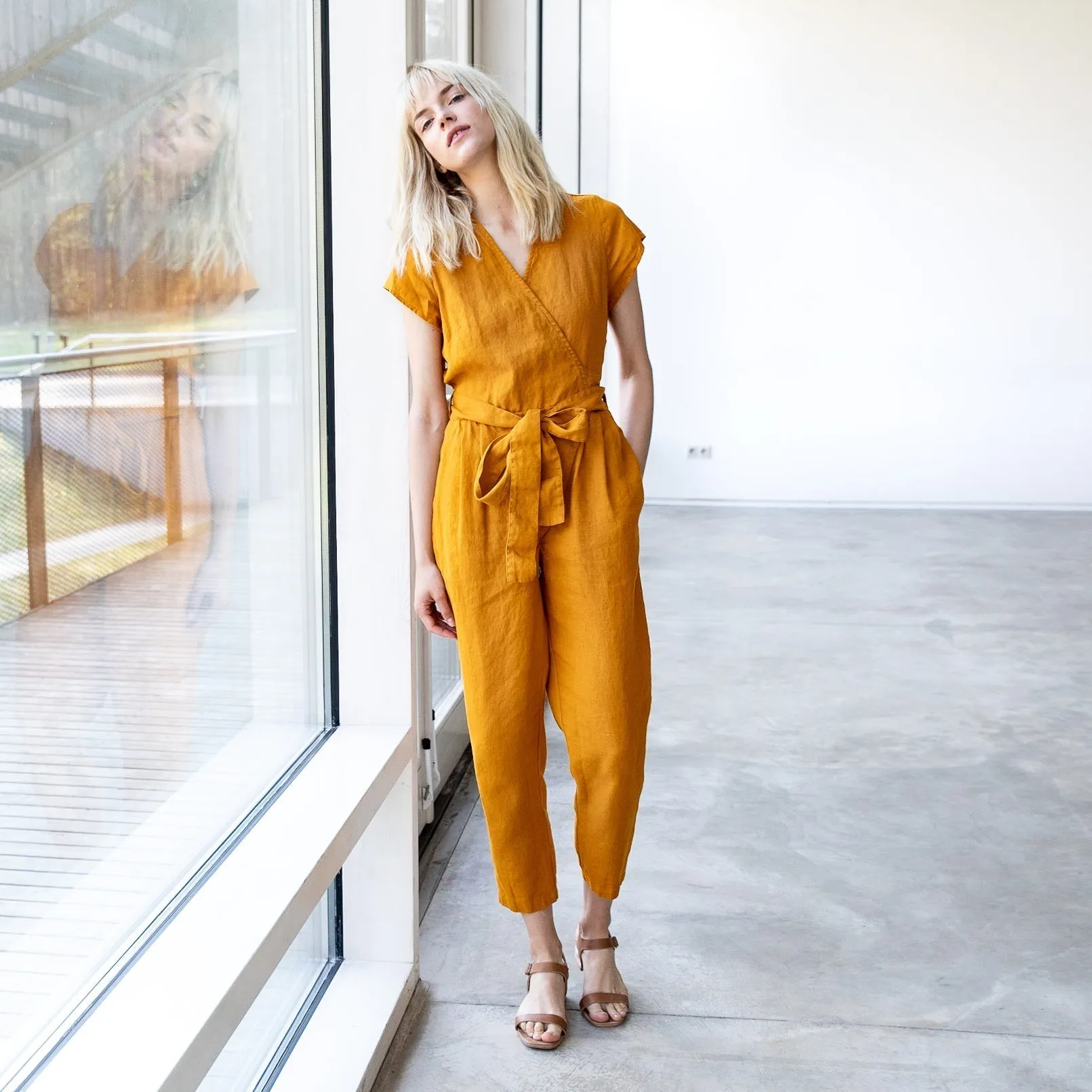 R: MARGARET wrap linen jumpsuit (Size: S; Color: Orange Burnt)