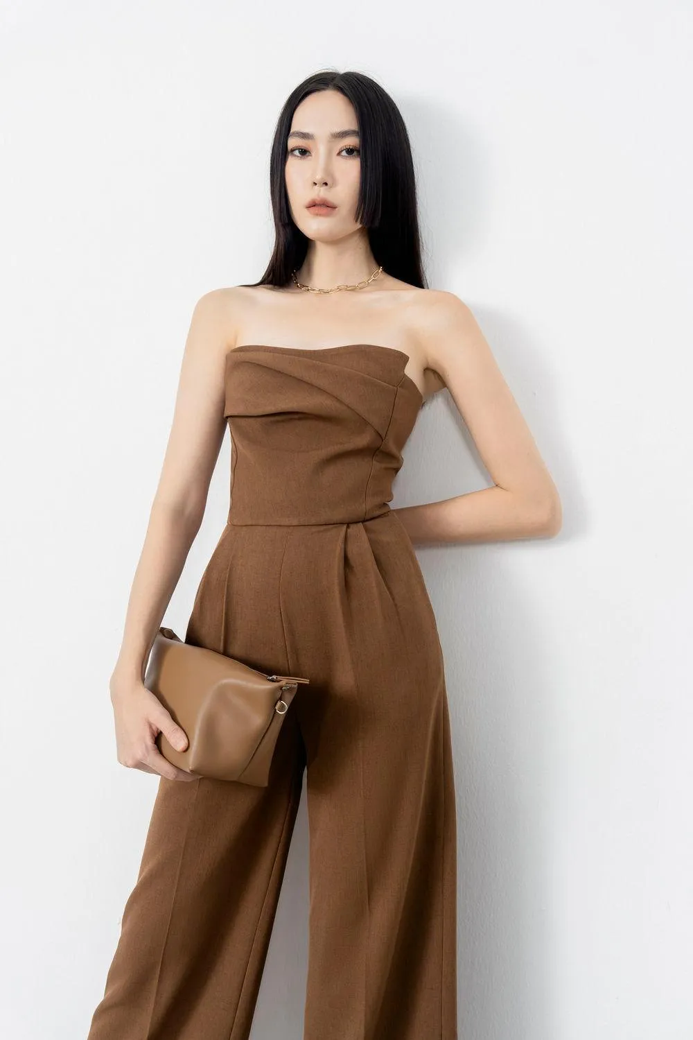 Ratih Strapless Wide Leg Polycotton Ankle Length Jumpsuit