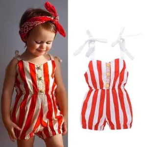 Red Stripe Baby Girls Jumpsuit