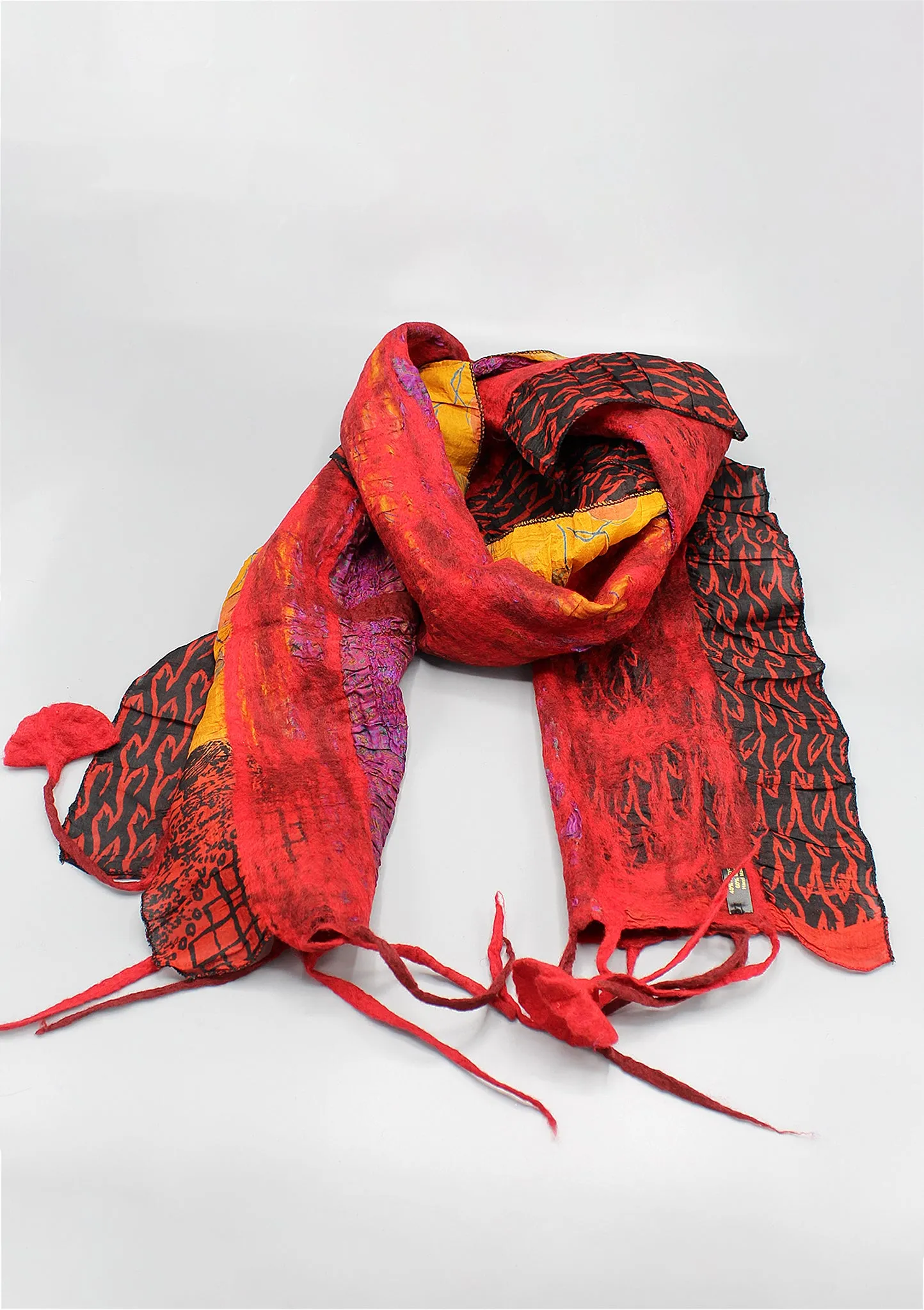 Red Yellow Trendy Felt Wool Scarf