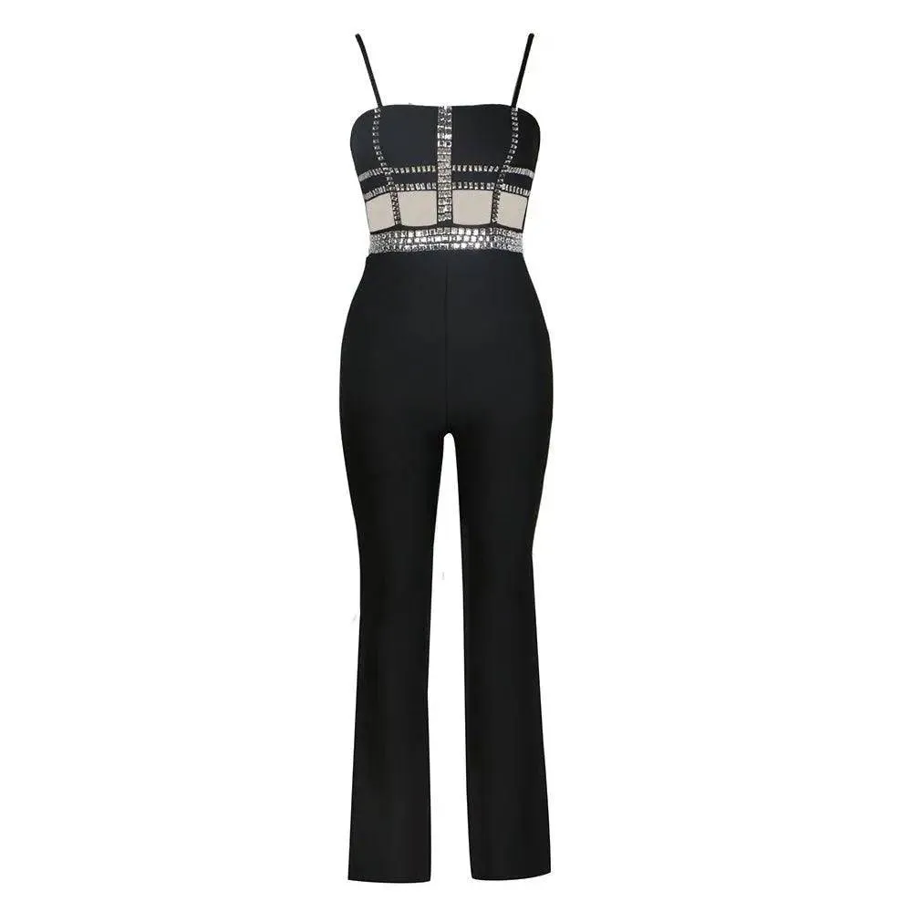 Reese Spaghetti Strap Crystal Embellishment Jumpsuit