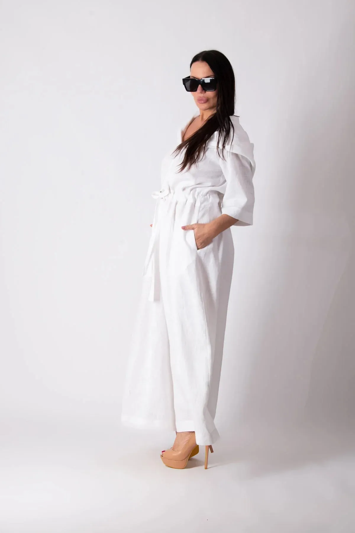 REGINA White Linen Jumpsuit