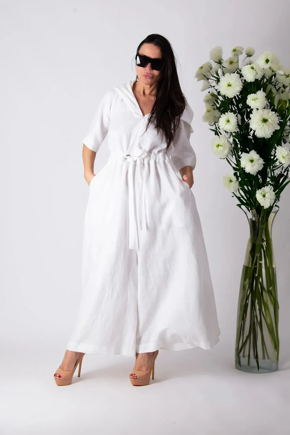 REGINA White Linen Jumpsuit