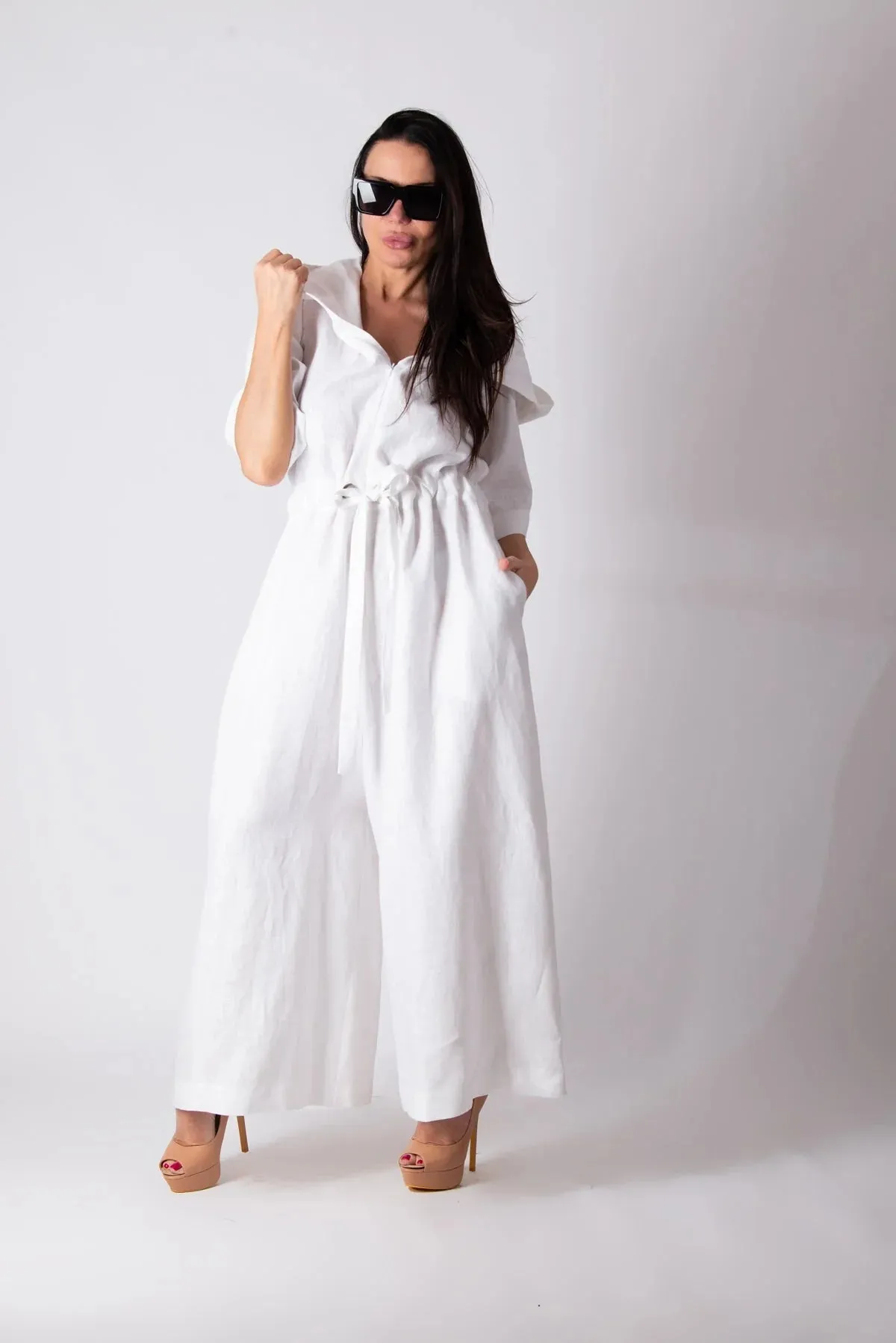 REGINA White Linen Jumpsuit