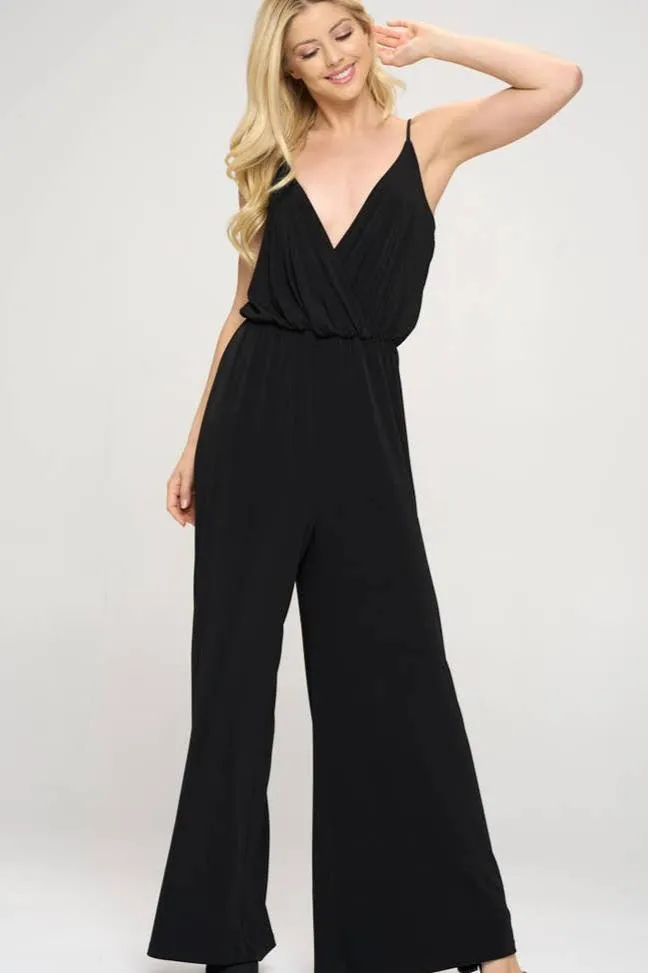 Renee C. Solid Surplice Front Jumpsuit. Fall Clearance!