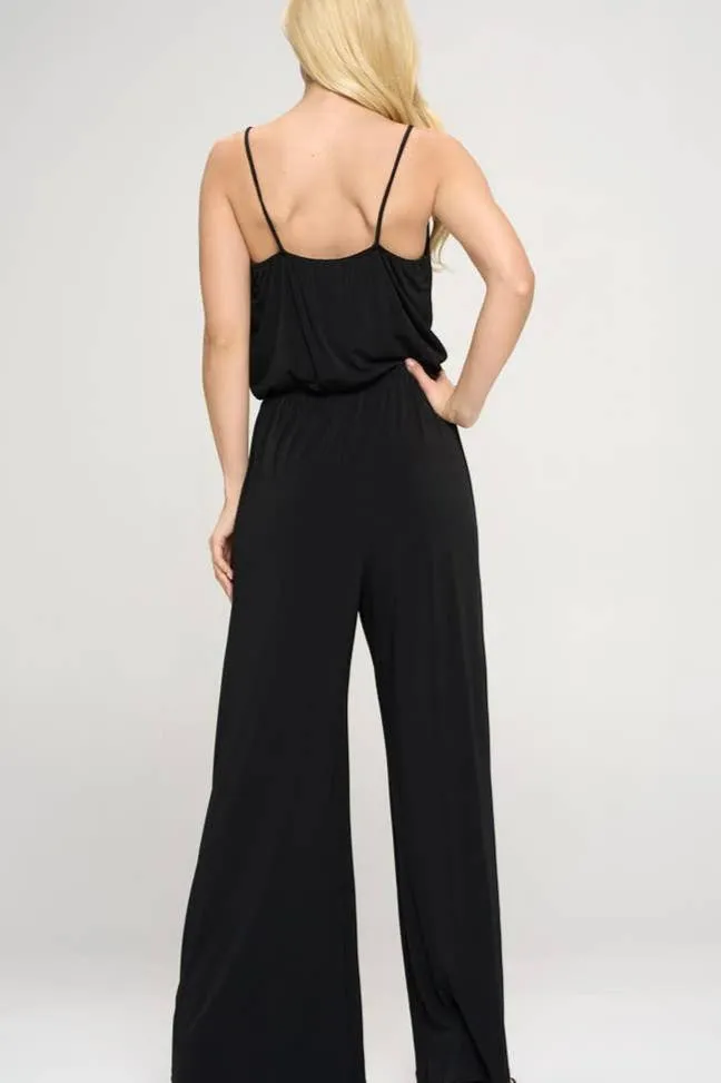 Renee C. Solid Surplice Front Jumpsuit. Fall Clearance!